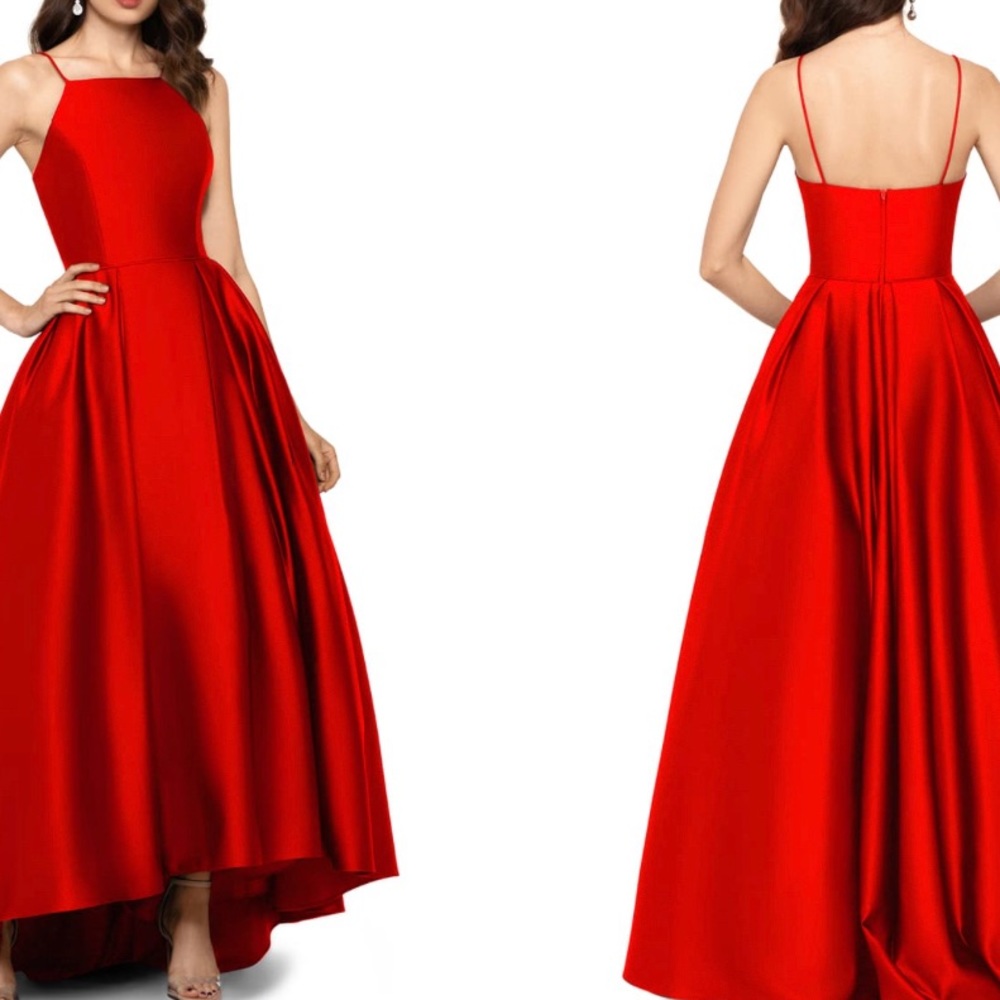 DAVID’S BRIDAL high neck satin ball gown